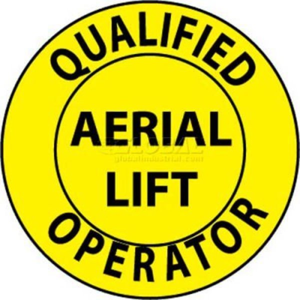National Marker Co NMC Hard Hat Emblem, Qualified Aerial Lift Operator, 2in Dia., Yellow/Black HH84